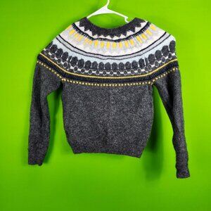 Gap Womens Nordic Pattern Sweater M Gray Yellow White Mohair Blend Crewneck